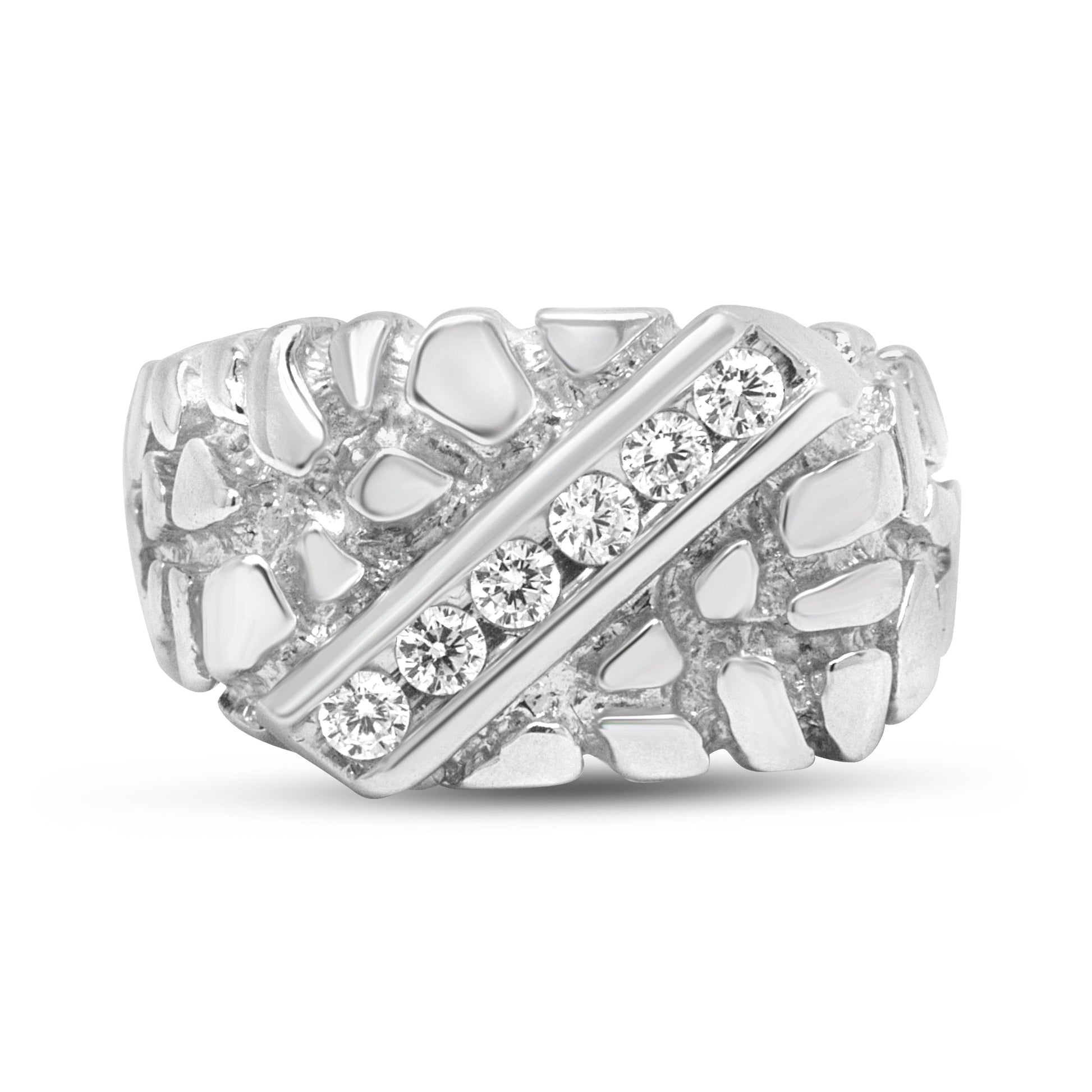 .925 Sterling Silver 1/3 Diamond 6 Stone Rectangle Nugget Gents Ring - Size 10 Bids.com