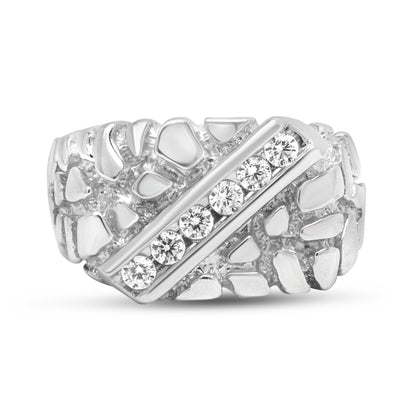 .925 Sterling Silver 1/3 Diamond 6 Stone Rectangle Nugget Gents Ring - Size 10 Bids.com