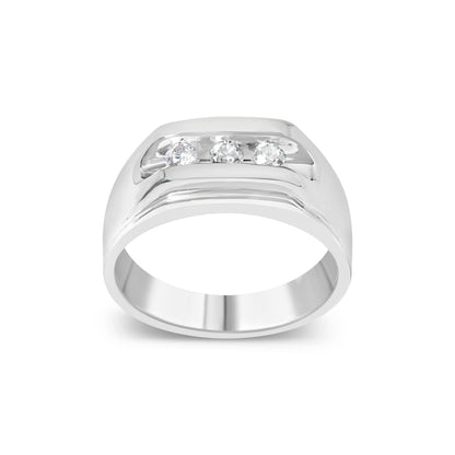 Men's .925 Sterling Silver 1/3 Cttw Diamond Channel Set 3 Stone Ring Band (I-J Color, I3 Clarity) - Ring Size 10 Bids.com