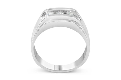 Men's .925 Sterling Silver 1/3 Cttw Diamond Channel Set 3 Stone Ring Band (I-J Color, I3 Clarity) - Ring Size 10 Bids.com