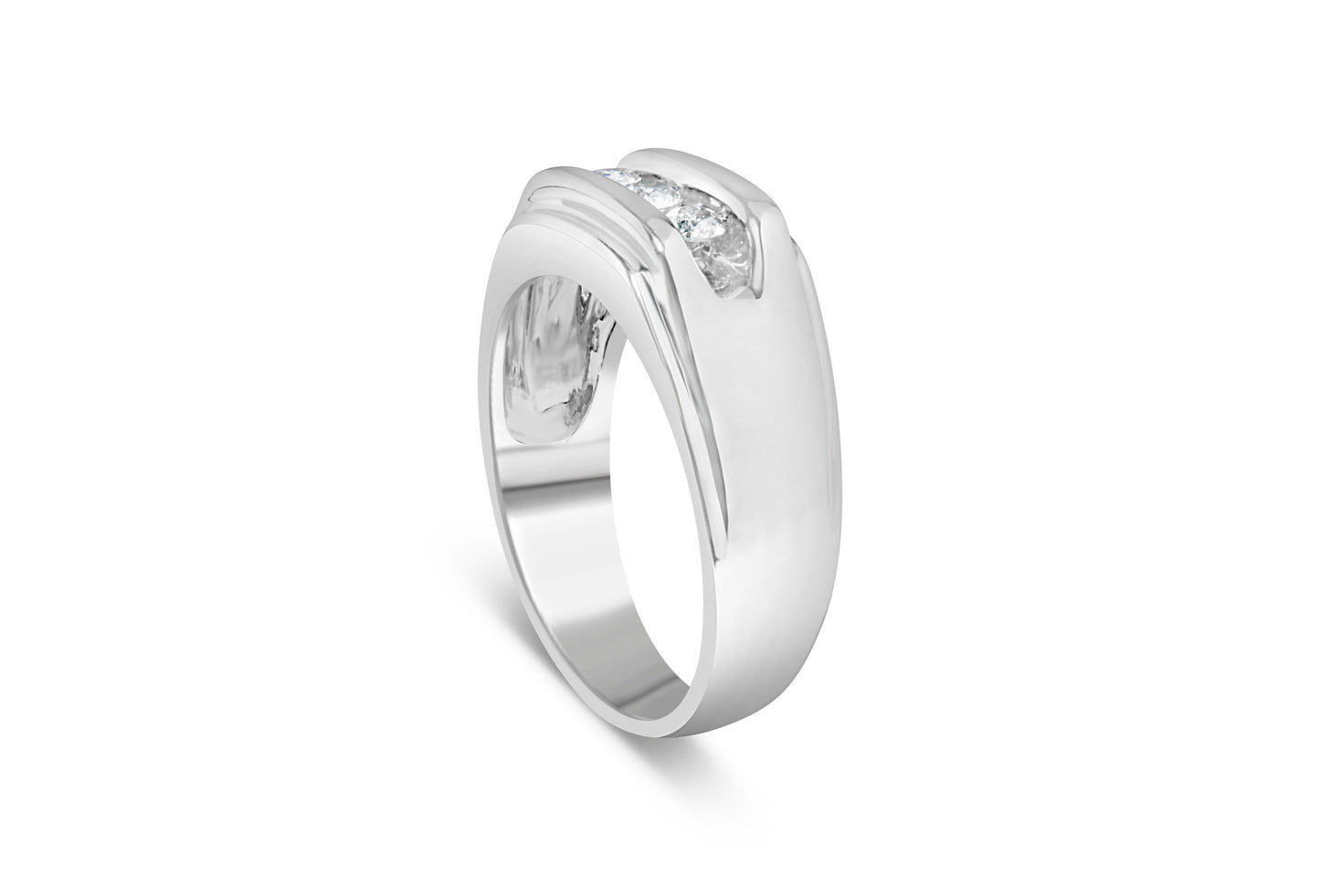Men's .925 Sterling Silver 1/3 Cttw Diamond Channel Set 3 Stone Ring Band (I-J Color, I3 Clarity) - Ring Size 10 Bids.com
