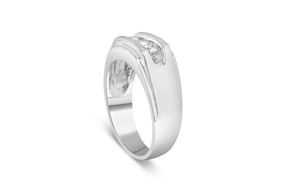 Men's .925 Sterling Silver 1/3 Cttw Diamond Channel Set 3 Stone Ring Band (I-J Color, I3 Clarity) - Ring Size 10 Bids.com