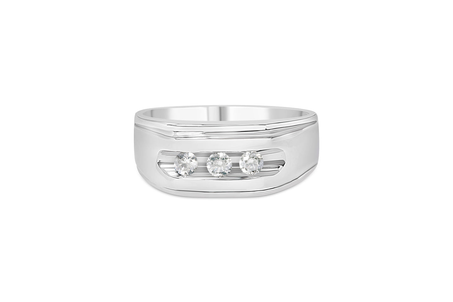 Men's .925 Sterling Silver 1/3 Cttw Diamond Channel Set 3 Stone Ring Band (I-J Color, I3 Clarity) - Ring Size 10 Bids.com