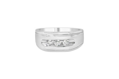 Men's .925 Sterling Silver 1/3 Cttw Diamond Channel Set 3 Stone Ring Band (I-J Color, I3 Clarity) - Ring Size 10 Bids.com
