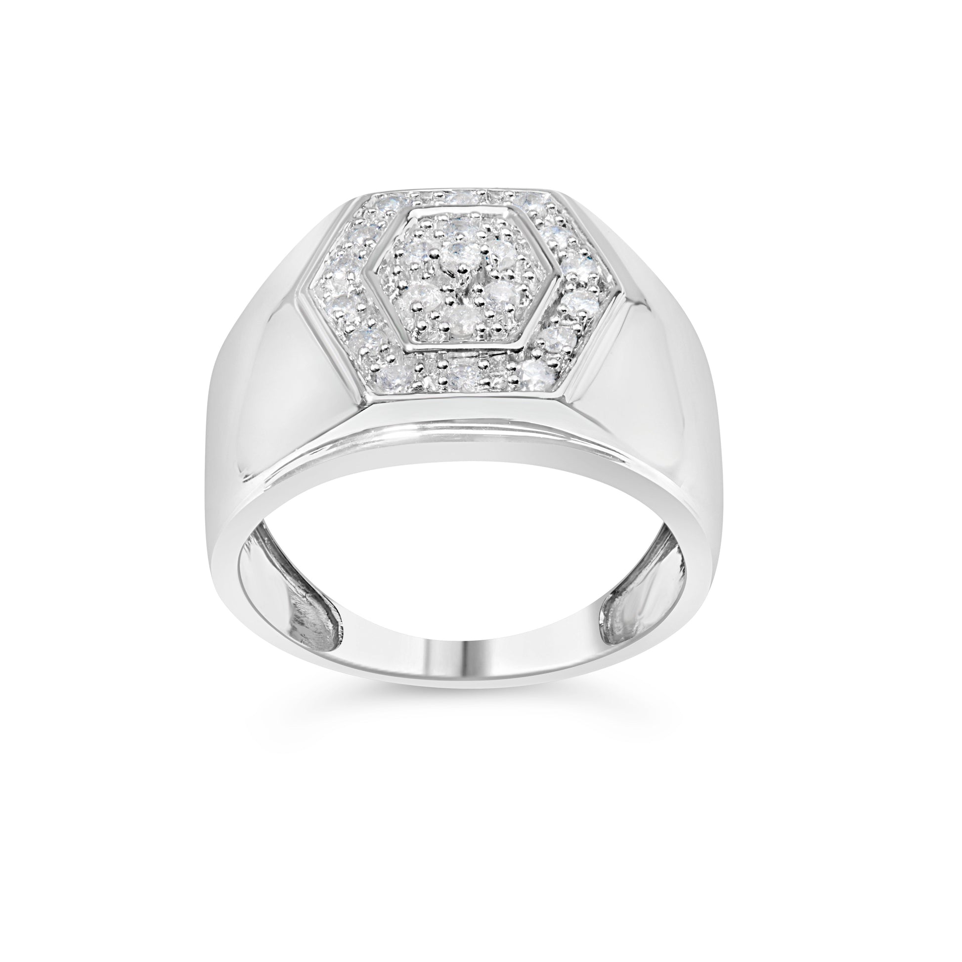Men's .925 Sterling Silver 1/2 Cttw Multi-Diamond Hexagon Frame Ring (I-J Color, I3 Clarity) - Ring Size 10 Bids.com