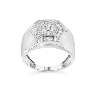 Men's .925 Sterling Silver 1/2 Cttw Multi-Diamond Hexagon Frame Ring (I-J Color, I3 Clarity) - Ring Size 10 Bids.com