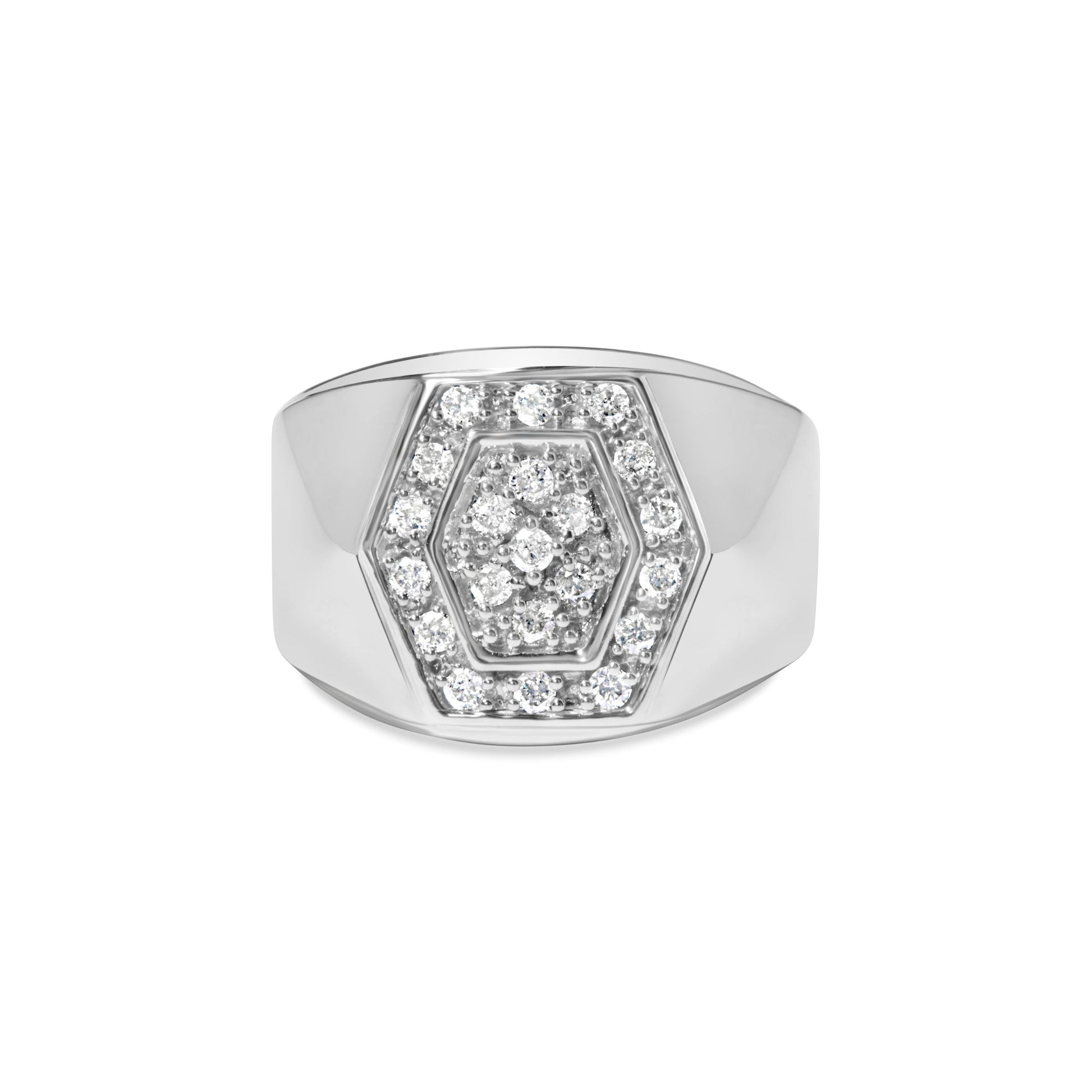 Men's .925 Sterling Silver 1/2 Cttw Multi-Diamond Hexagon Frame Ring (I-J Color, I3 Clarity) - Ring Size 10 Bids.com