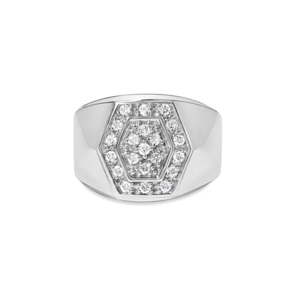 Men's .925 Sterling Silver 1/2 Cttw Multi-Diamond Hexagon Frame Ring (I-J Color, I3 Clarity) - Ring Size 10 Bids.com