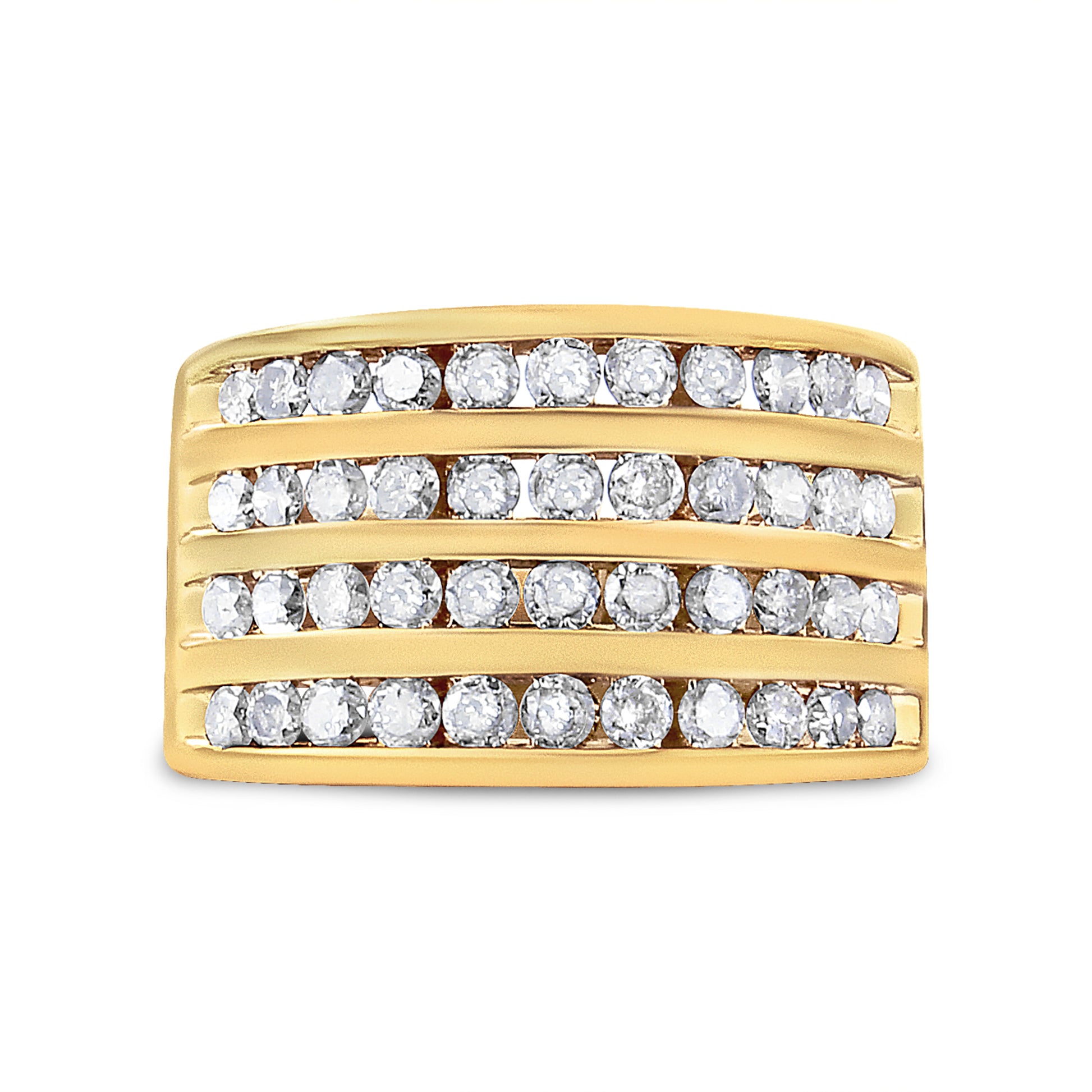 10K Yellow Gold Plated .925 Sterling Silver 1 1/2 Cttw Diamond 4 Row Channel Band Ring (Champagne Color, I2-I3 Clarity) Size 7 Bids.com