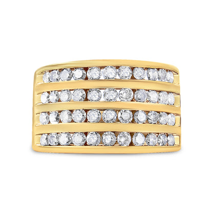 10K Yellow Gold Plated .925 Sterling Silver 1 1/2 Cttw Diamond 4 Row Channel Band Ring (Champagne Color, I2-I3 Clarity) Size 7 Bids.com