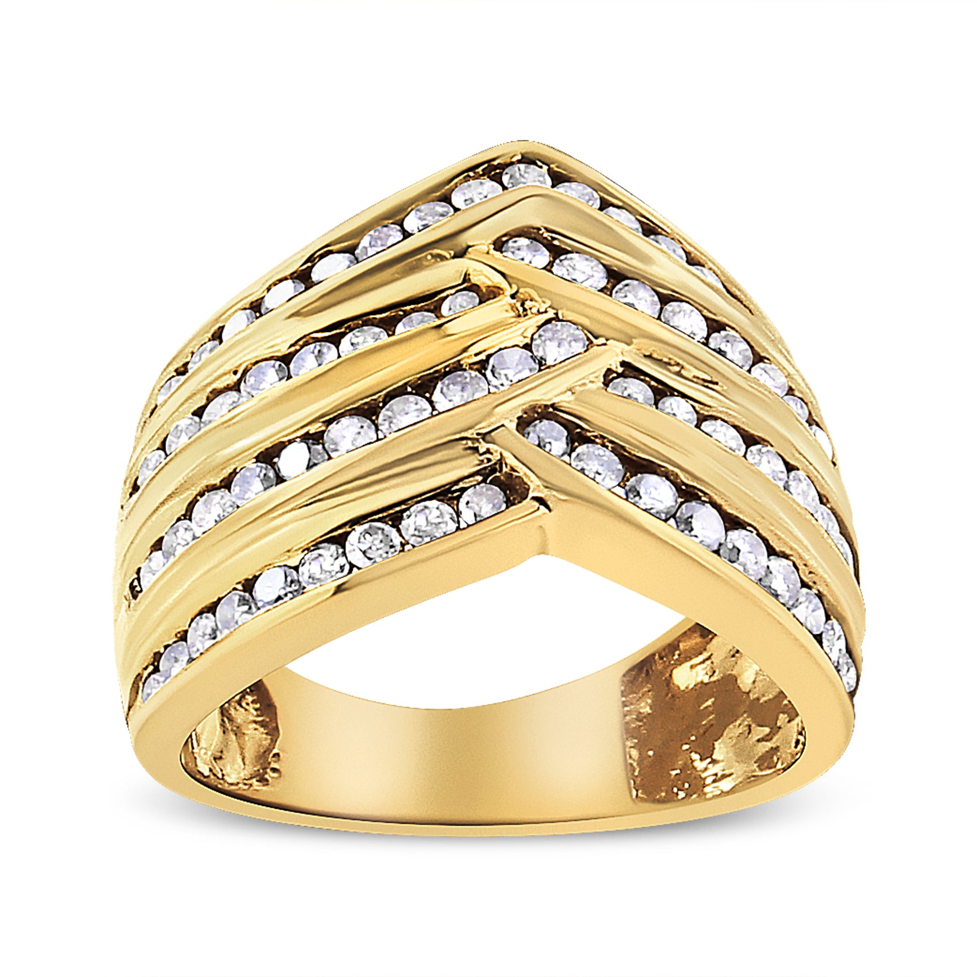 10K Yellow Gold Plated .925 Sterling Silver 1 1/2 Cttw Diamond Channel Band (Champagne Color, I2-I3 Clarity) Ring Size 7 Bids.com