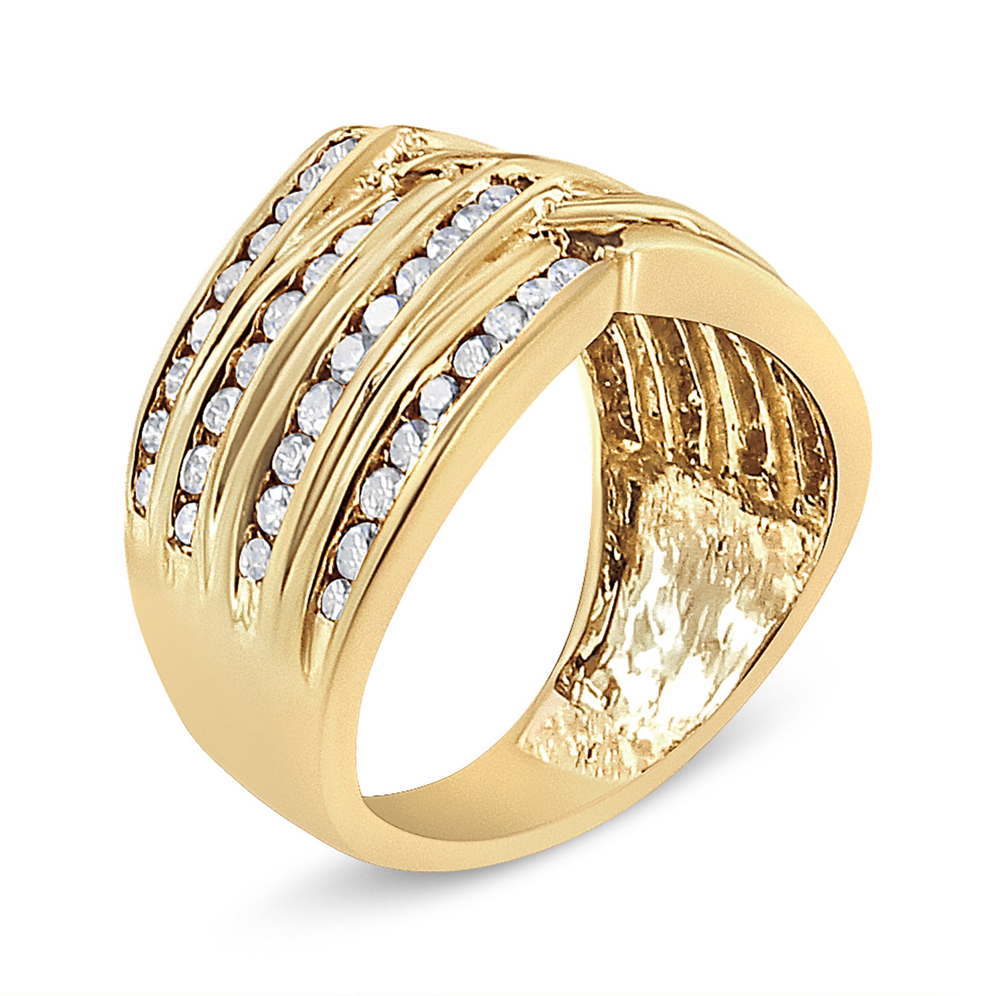10K Yellow Gold Plated .925 Sterling Silver 1 1/2 Cttw Diamond Channel Band (Champagne Color, I2-I3 Clarity) Ring Size 7 Bids.com