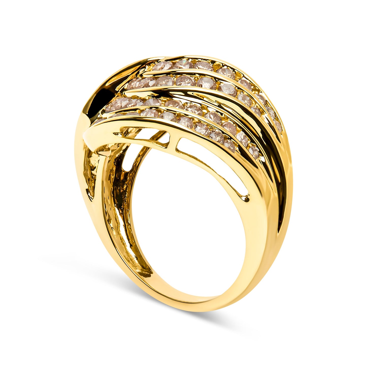 10K Yellow Gold 2.0 Cttw Channel Set Diamond Cocktail Swirl Band Ring (K-L Color, I1-I2 Clarity) - Ring Size 7 Bids.com
