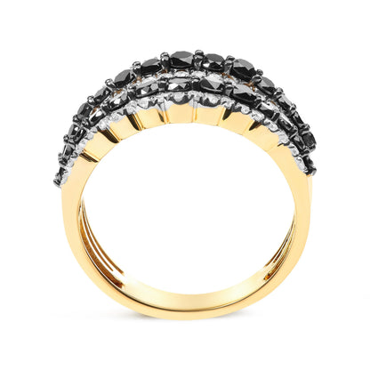 14K Yellow Gold Plated .925 Sterling Silver 1 3/4 Cttw Treated Black and White Alternating Diamond Multi Row Band Ring (Black / I-J Color, I2-I3 Clarity) - Size 7 Bids.com