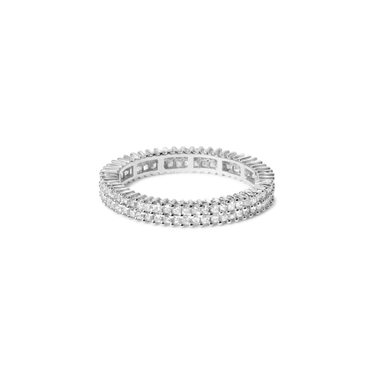 10K White Gold 1.0 Cttw Princess Cut Diamond Double Row Eternity Band Ring (I-J Color, I1-I2 Clarity)- Size 7 Bids.com