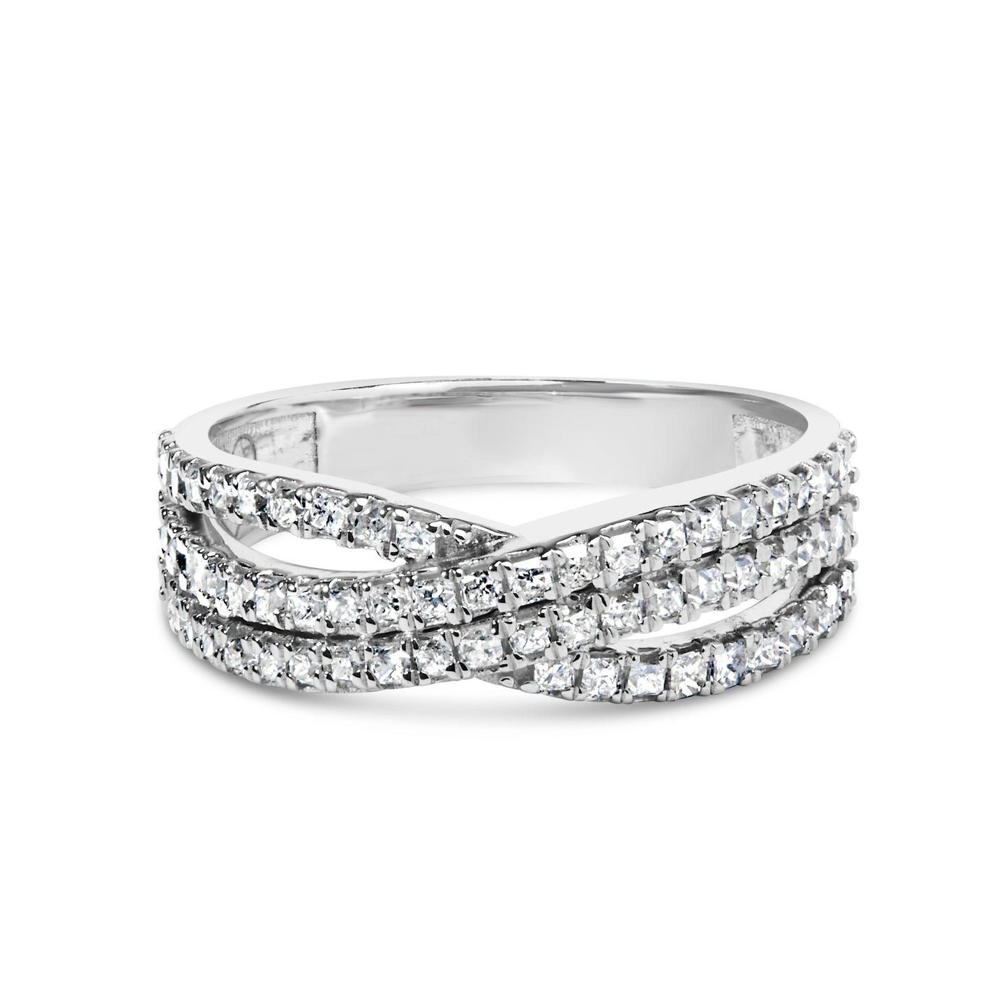 10K White Gold 3/4 Cttw Princess Natural Diamond Split Shank and Weave Band Ring (H-I Color, SI1-SI2 Clarity) - Ring Size 7 Bids.com