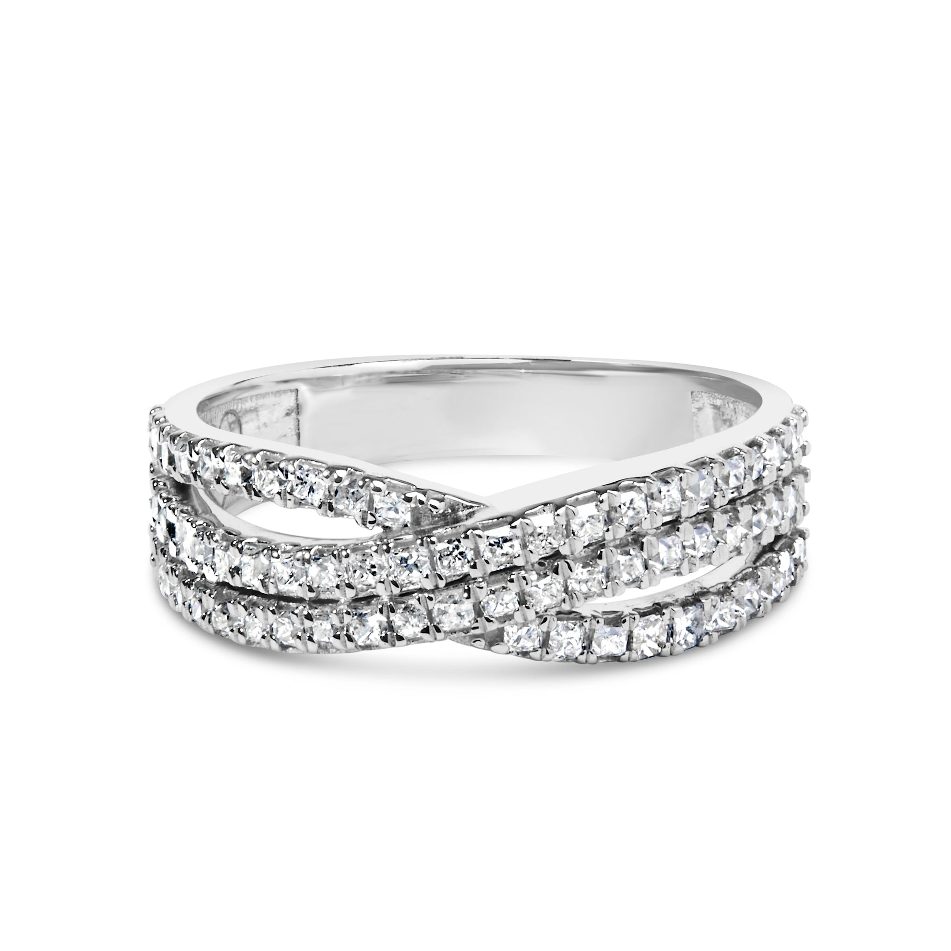 10K White Gold 3/4 Cttw Princess Natural Diamond Split Shank and Weave Band Ring (H-I Color, SI1-SI2 Clarity) - Ring Size 7 Bids.com