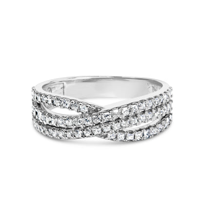 10K White Gold 3/4 Cttw Princess Natural Diamond Split Shank and Weave Band Ring (H-I Color, SI1-SI2 Clarity) - Ring Size 7 Bids.com