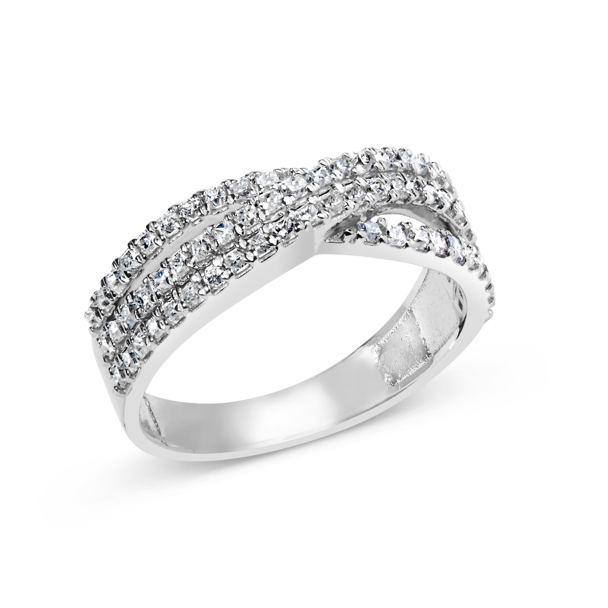 10K White Gold 3/4 Cttw Princess Natural Diamond Split Shank and Weave Band Ring (H-I Color, SI1-SI2 Clarity) - Ring Size 7 Bids.com