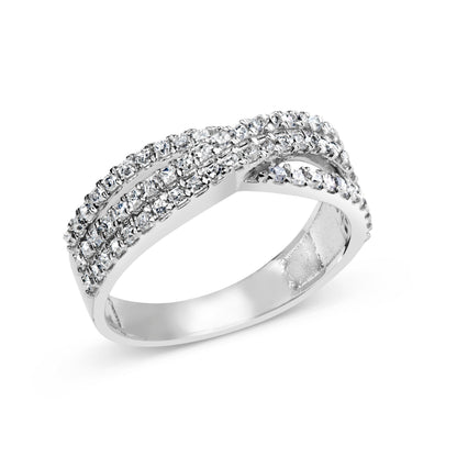 10K White Gold 3/4 Cttw Princess Natural Diamond Split Shank and Weave Band Ring (H-I Color, SI1-SI2 Clarity) - Ring Size 7 Bids.com