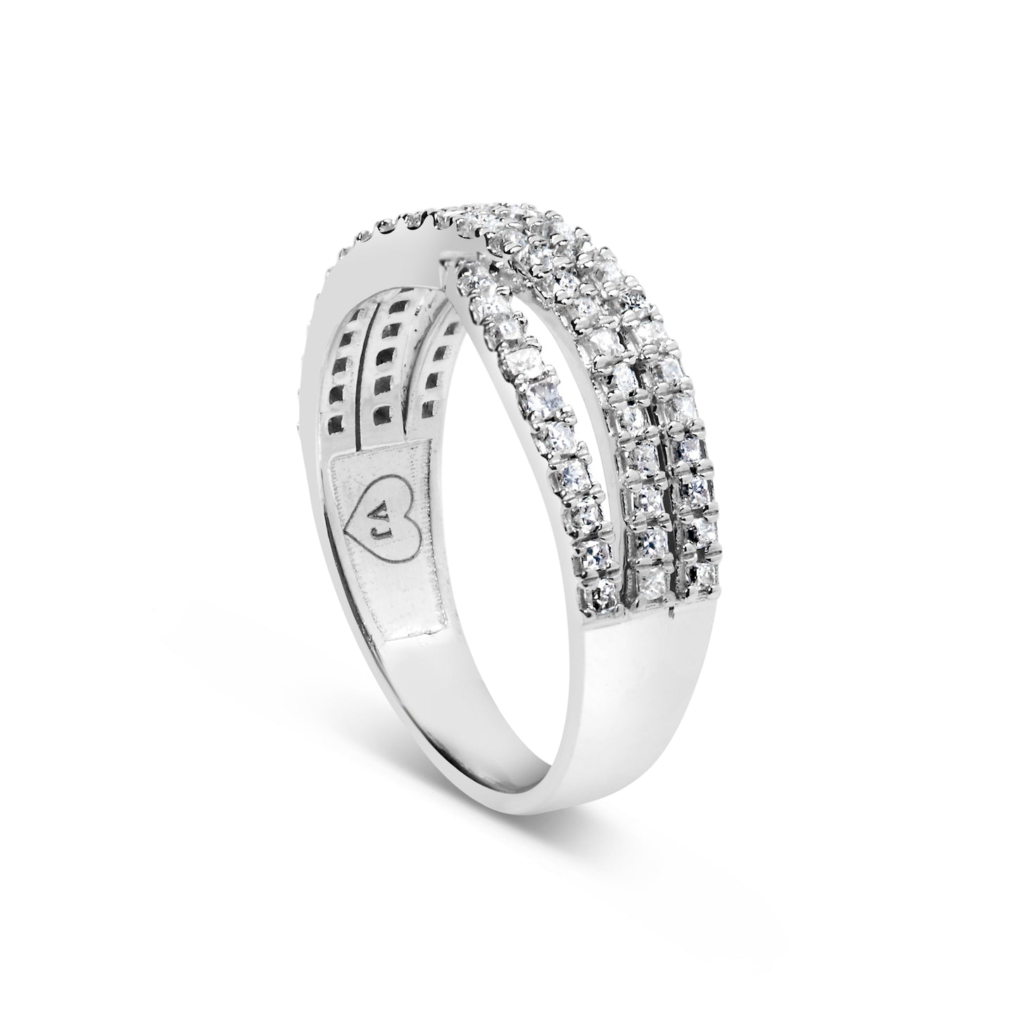 10K White Gold 3/4 Cttw Princess Natural Diamond Split Shank and Weave Band Ring (H-I Color, SI1-SI2 Clarity) - Ring Size 7 Bids.com