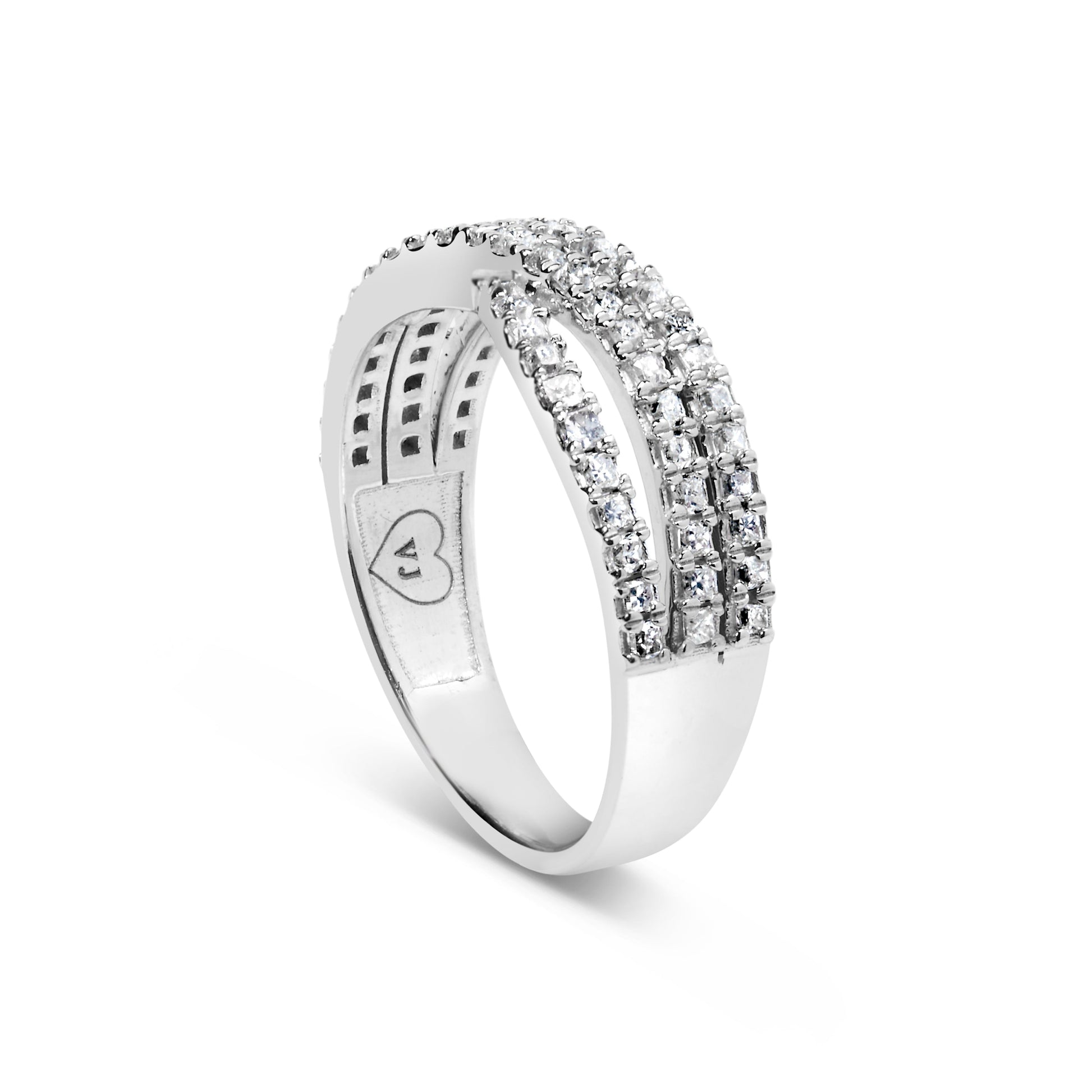 10K White Gold 3/4 Cttw Princess Natural Diamond Split Shank and Weave Band Ring (H-I Color, SI1-SI2 Clarity) - Ring Size 7 Bids.com