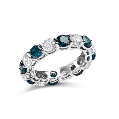 14K White Gold 6 1/4 Cttw Alternating Lab-Grown White and Natural Treated Blue Diamond Eternity Band Ring (F-G Color, VS1-VS2 Clarity) Bids.com