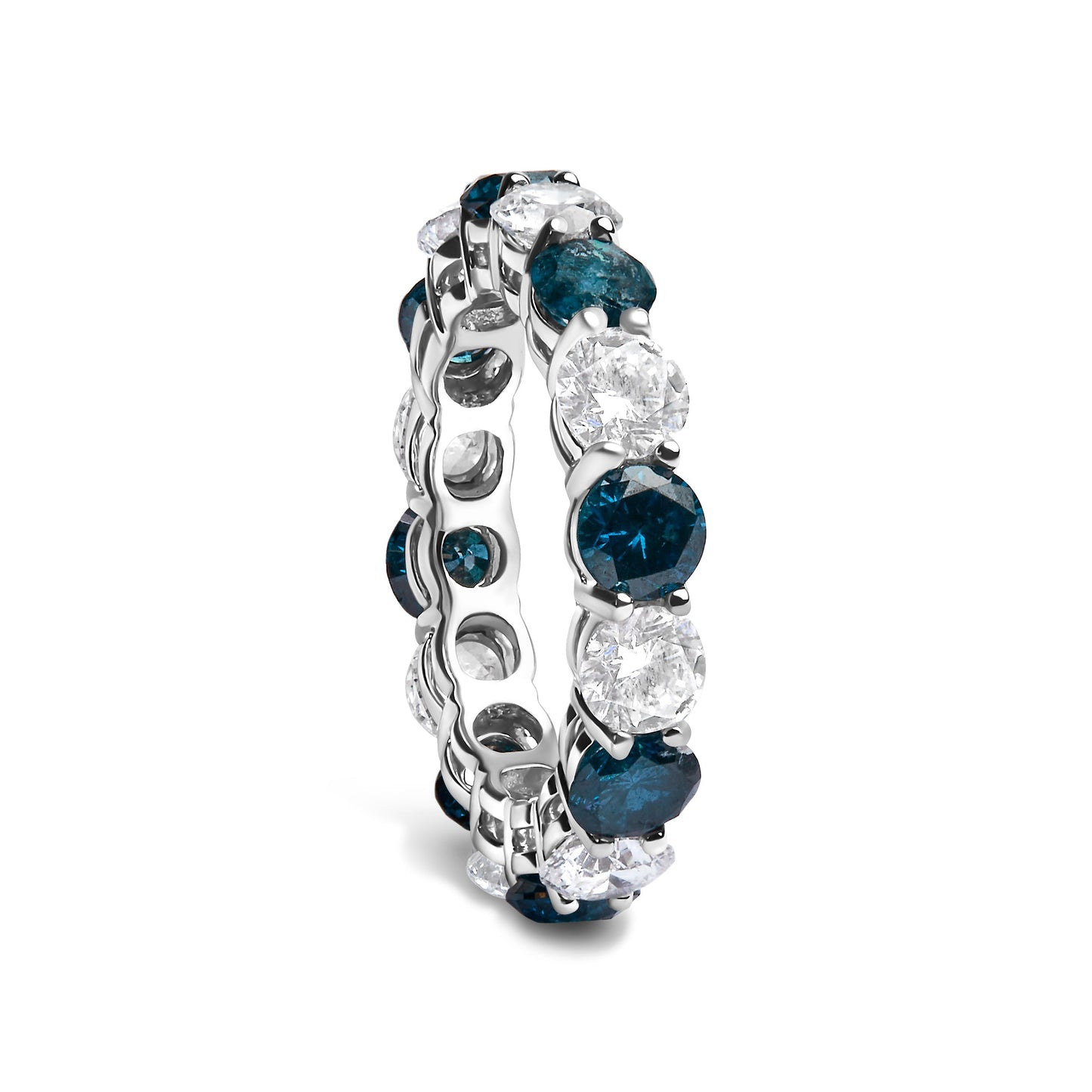 14K White Gold 6 1/4 Cttw Alternating Lab-Grown White and Natural Treated Blue Diamond Eternity Band Ring (F-G Color, VS1-VS2 Clarity) Bids.com