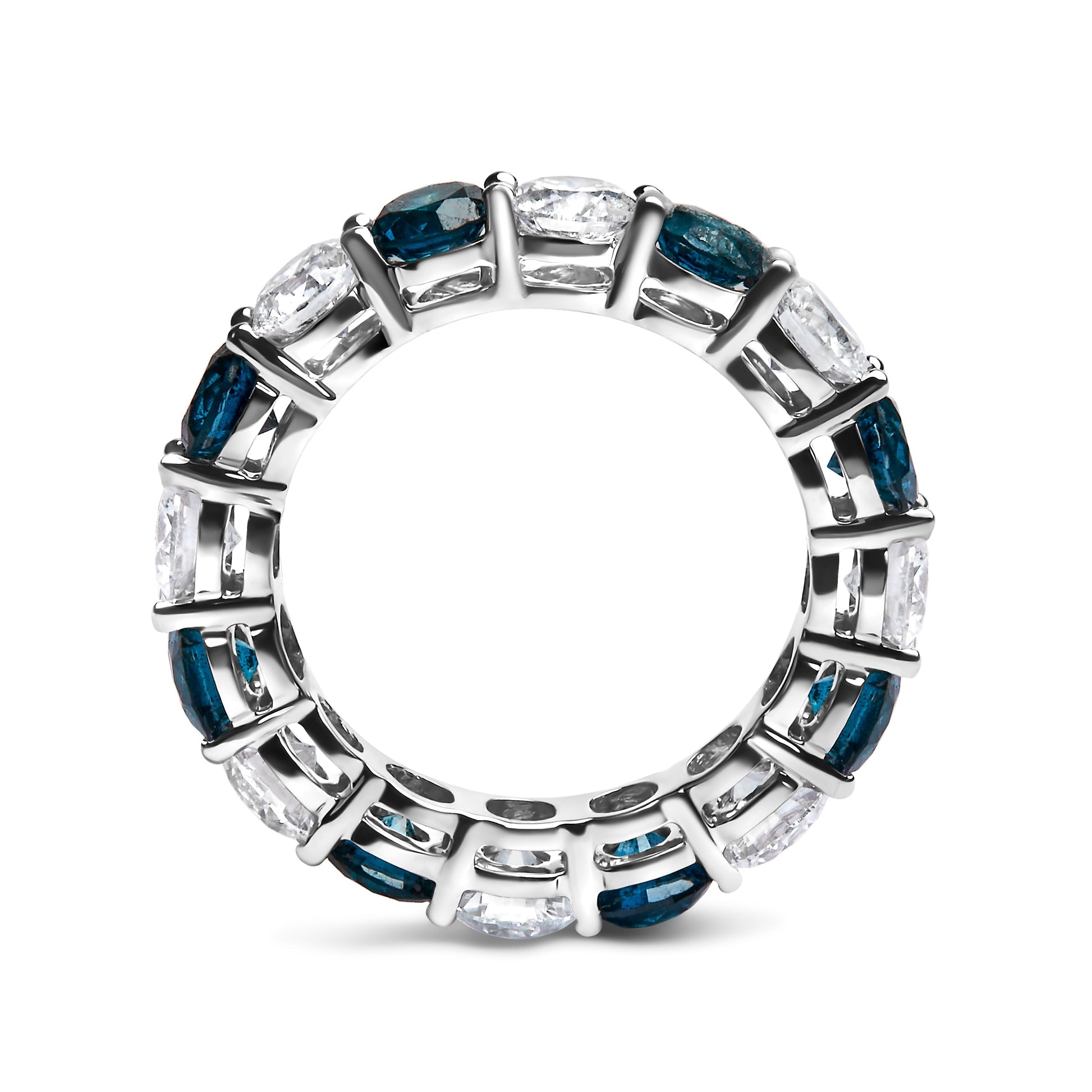 14K White Gold 6 1/4 Cttw Alternating Lab-Grown White and Natural Treated Blue Diamond Eternity Band Ring (F-G Color, VS1-VS2 Clarity) Bids.com