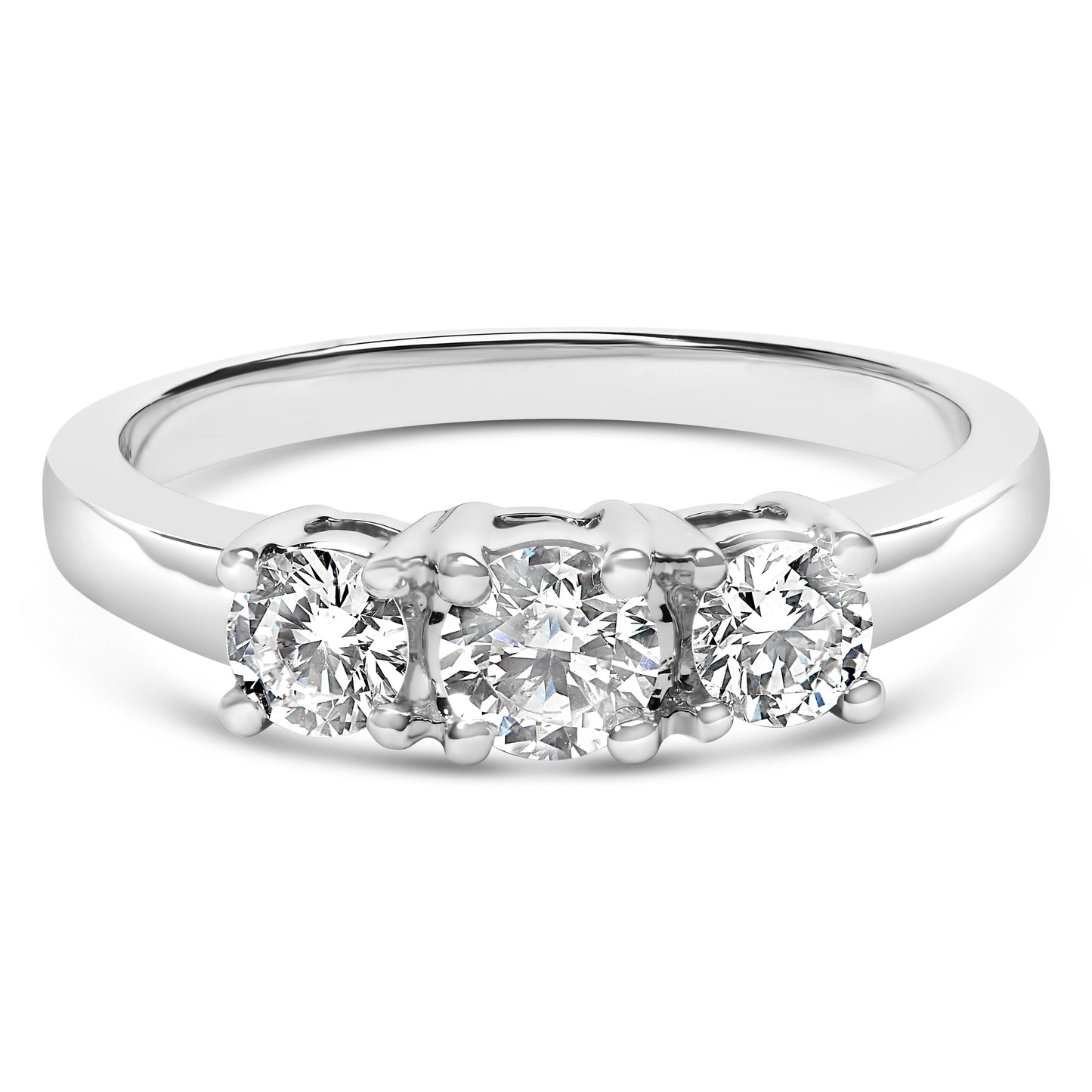 14K White Gold  3/4 Cttw Lab Grown Diamond 3 Stone Ring Band (F-G Color, VS2-SI1 Clarity)- Size 7 Bids.com