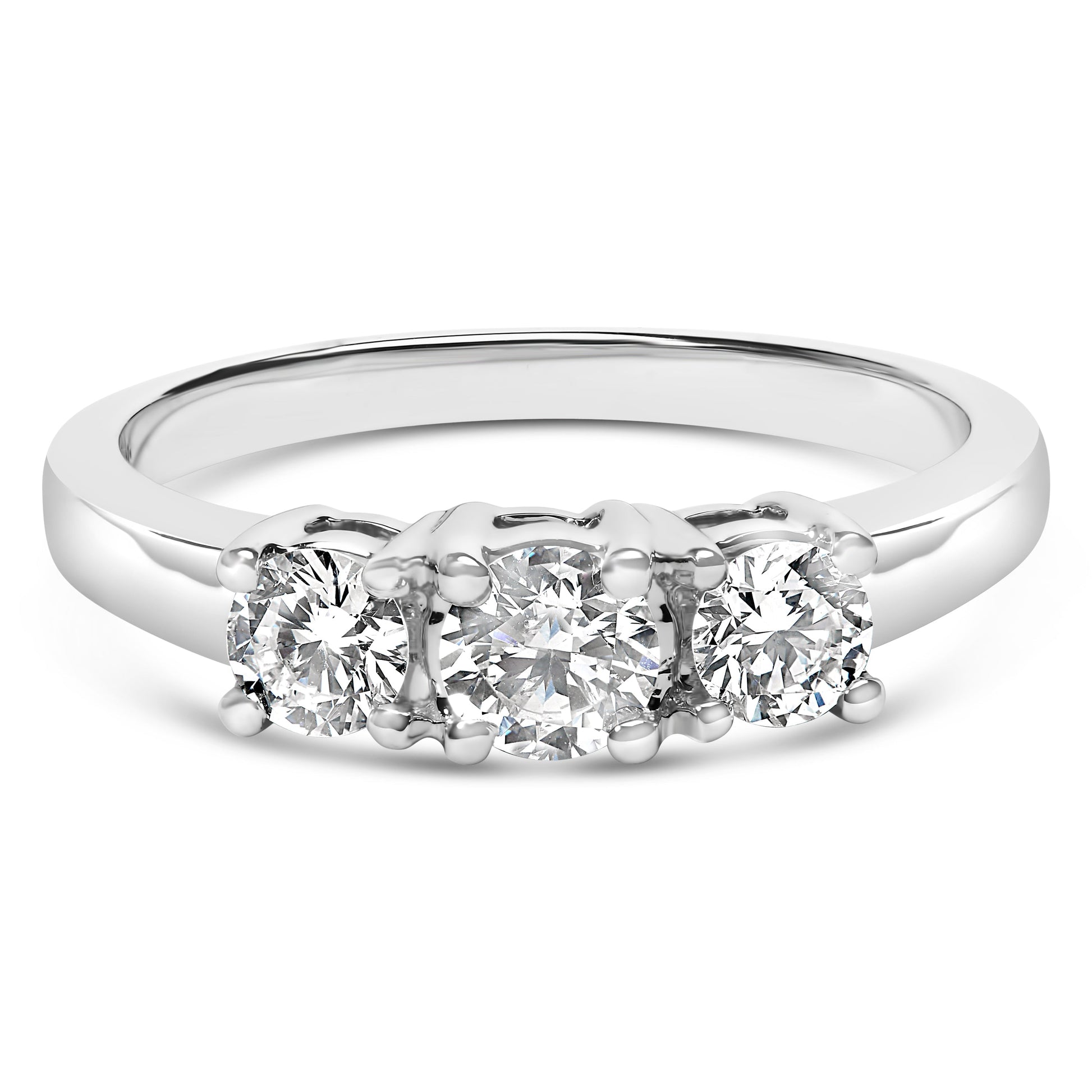 14K White Gold  3/4 Cttw Lab Grown Diamond 3 Stone Ring Band (F-G Color, VS2-SI1 Clarity)- Size 7 Bids.com