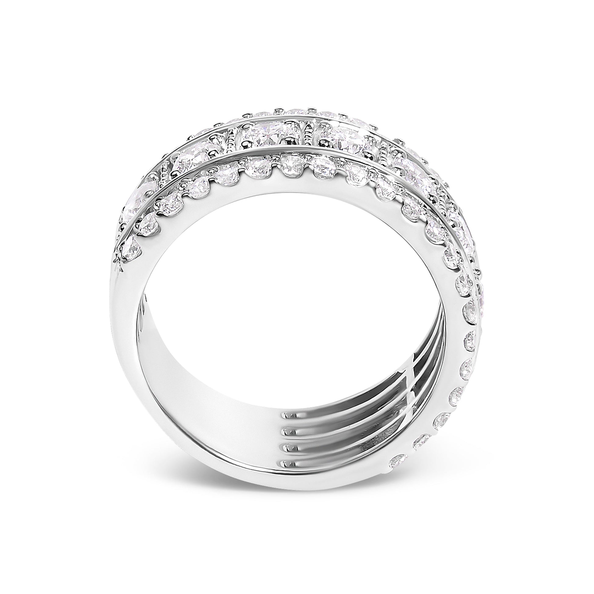 .925 Sterling Silver 2.0 Cttw Lab Grown Diamond Three-Row PavÃ© Band Ring Bids.com