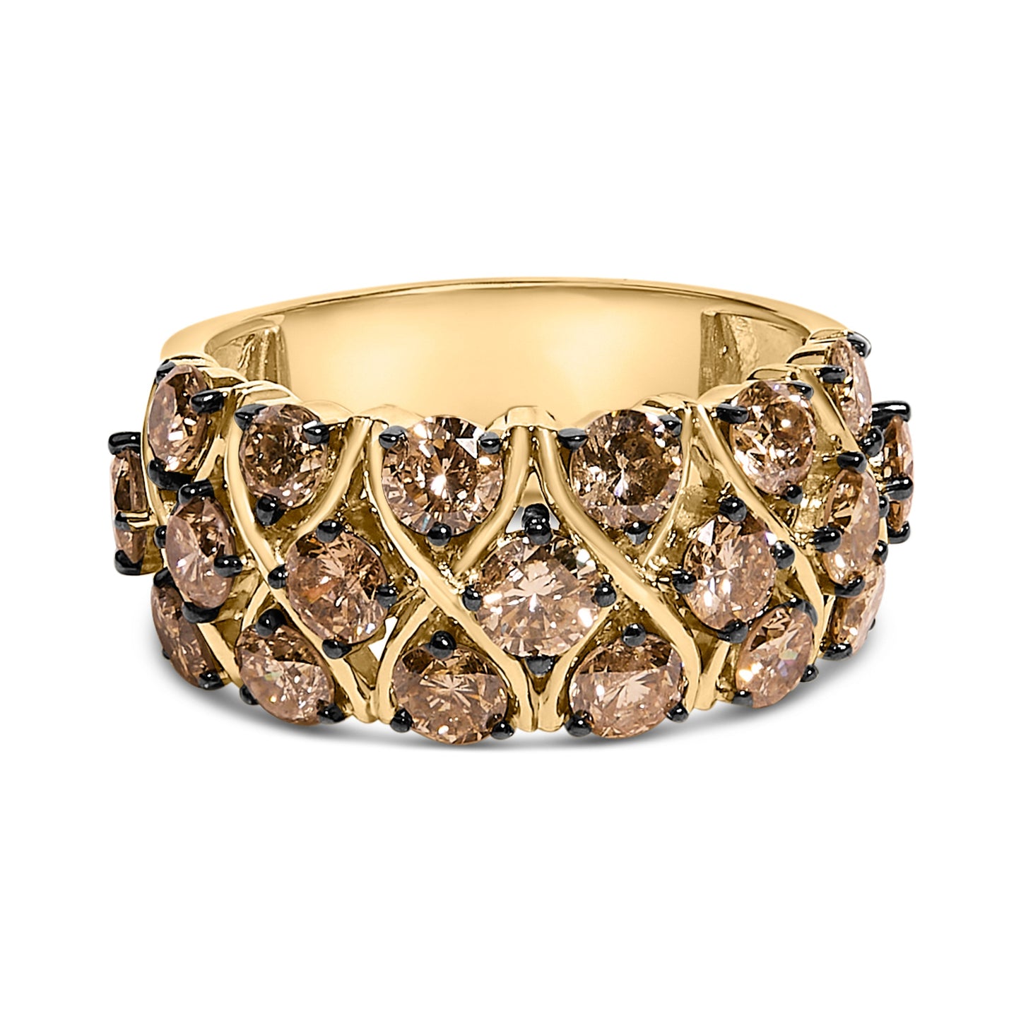 10K Yellow Gold Plated .925 Sterling Silver 3.0 Cttw Champagne Diamond Multi Lattice Band Ring - Size 7 Bids.com