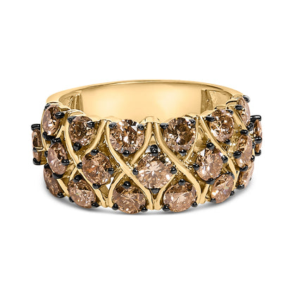 10K Yellow Gold Plated .925 Sterling Silver 3.0 Cttw Champagne Diamond Multi Lattice Band Ring - Size 7 Bids.com