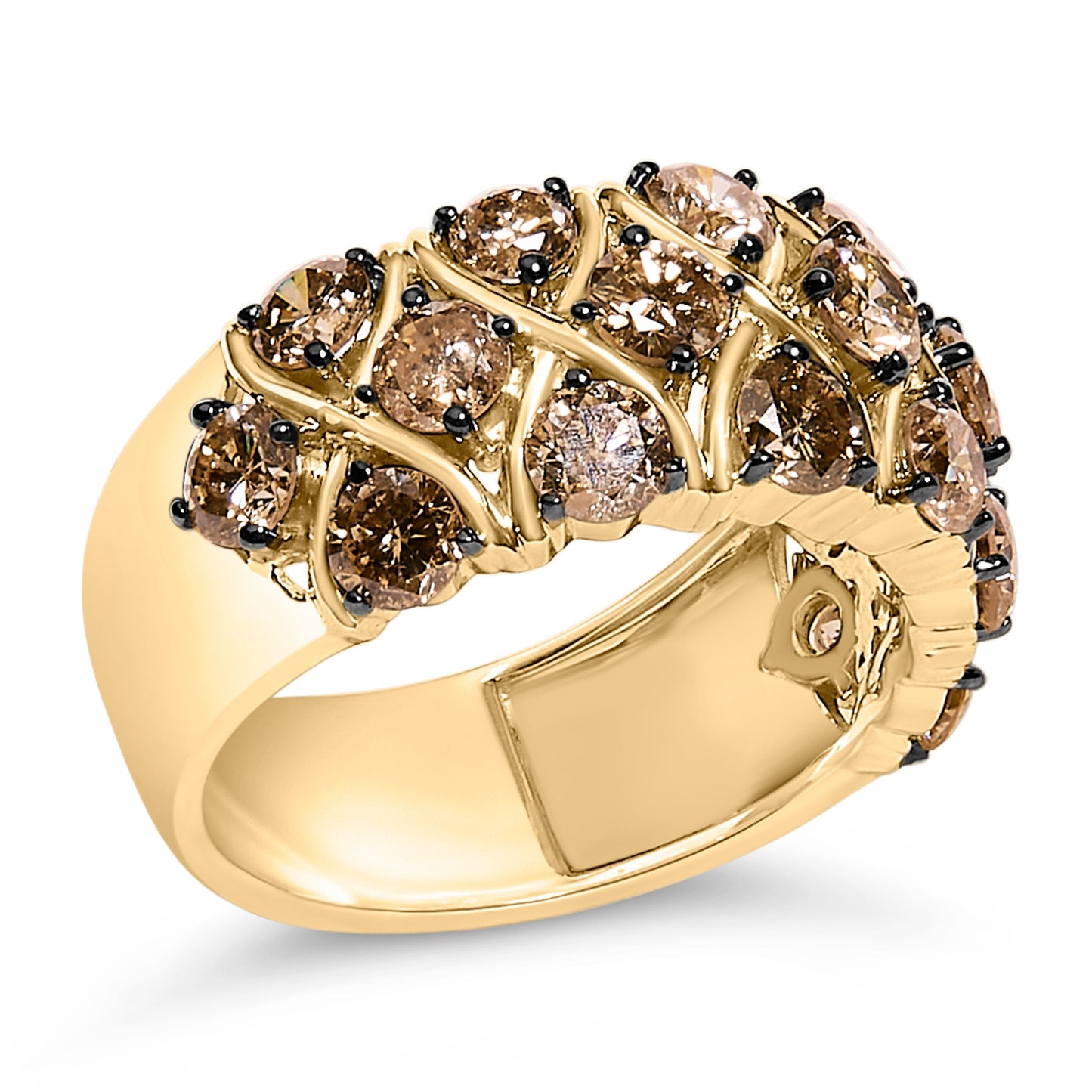 10K Yellow Gold Plated .925 Sterling Silver 3.0 Cttw Champagne Diamond Multi Lattice Band Ring - Size 7 Bids.com