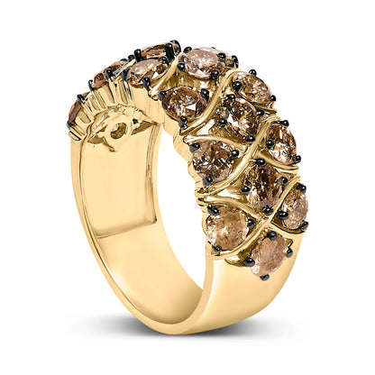10K Yellow Gold Plated .925 Sterling Silver 3.0 Cttw Champagne Diamond Multi Lattice Band Ring - Size 7 Bids.com