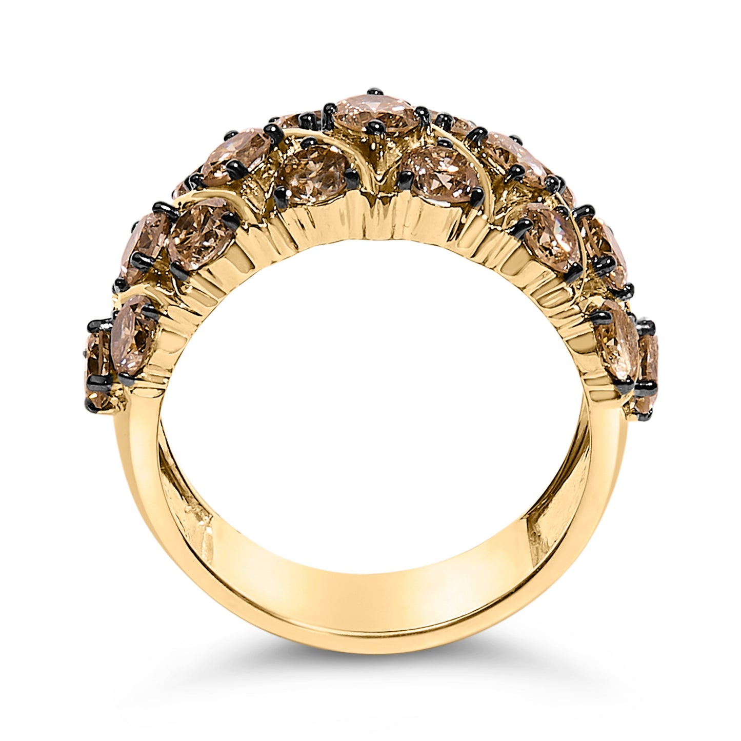 10K Yellow Gold Plated .925 Sterling Silver 3.0 Cttw Champagne Diamond Multi Lattice Band Ring - Size 7 Bids.com
