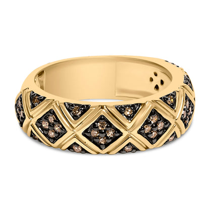 10K Yellow Gold Plated .925 Sterling Silver 3/8 Cttw Champagne Diamond Geometric Style Band Ring - Size 7 Bids.com