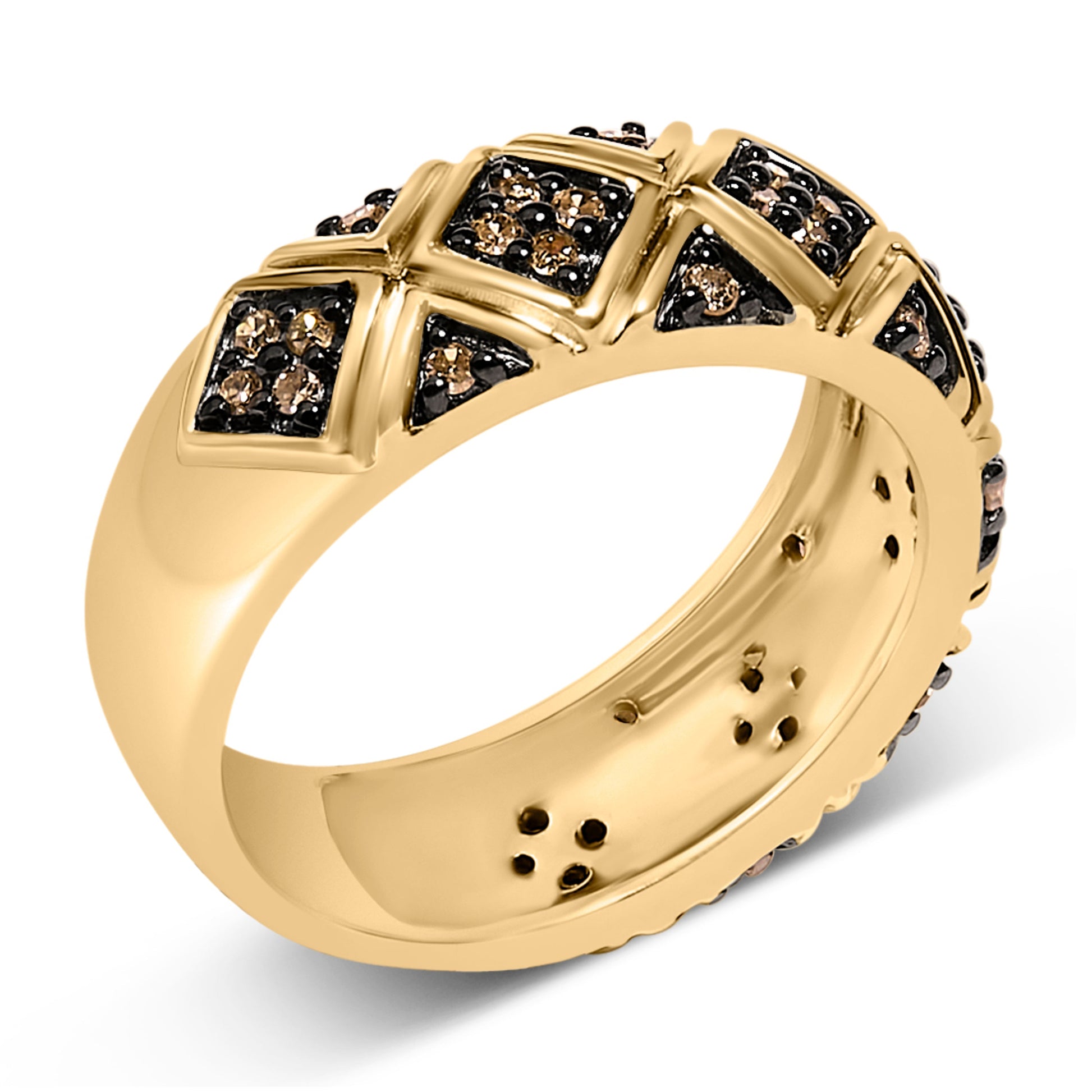10K Yellow Gold Plated .925 Sterling Silver 3/8 Cttw Champagne Diamond Geometric Style Band Ring - Size 7 Bids.com