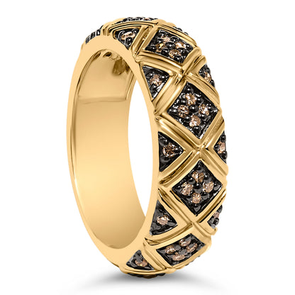 10K Yellow Gold Plated .925 Sterling Silver 3/8 Cttw Champagne Diamond Geometric Style Band Ring - Size 7 Bids.com