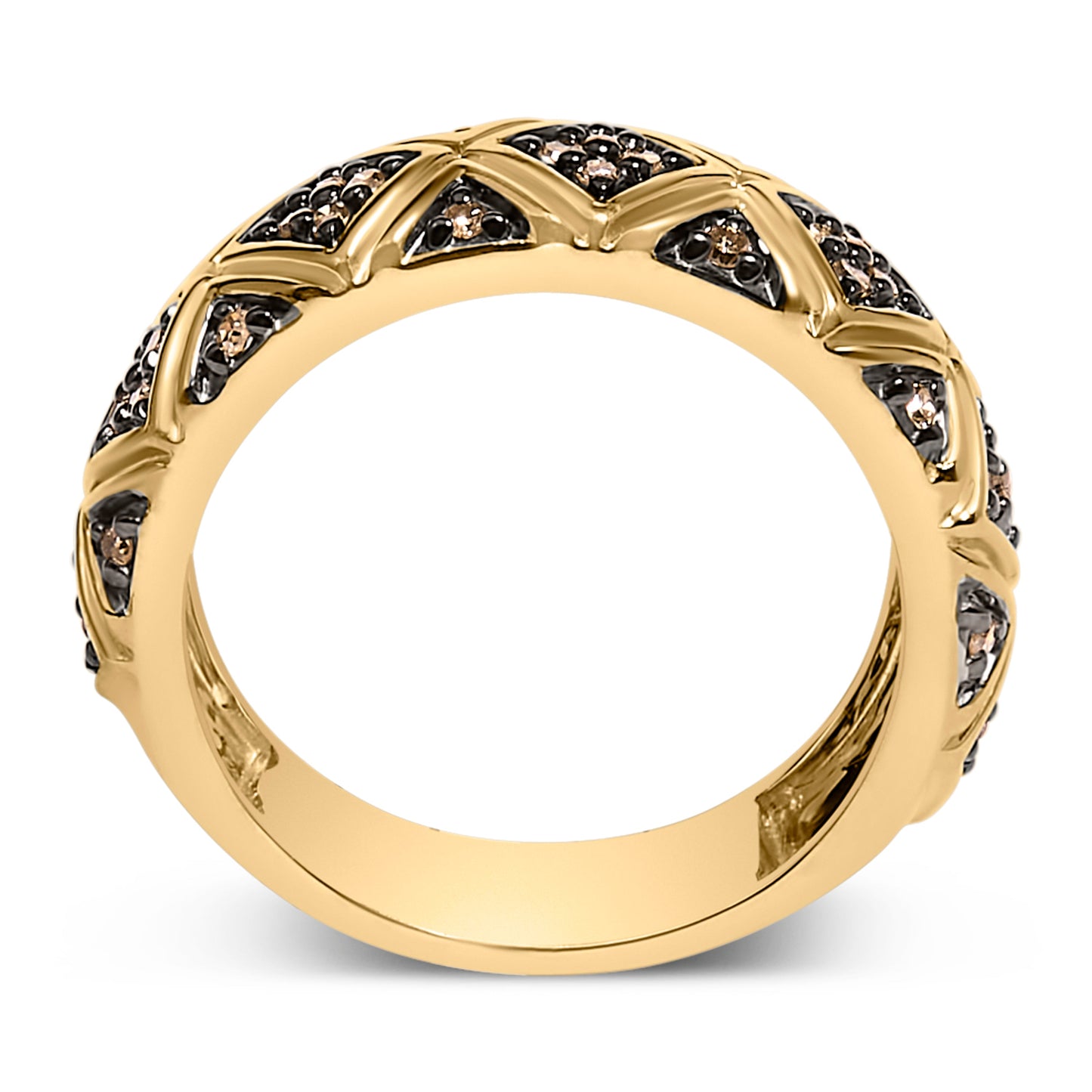 10K Yellow Gold Plated .925 Sterling Silver 3/8 Cttw Champagne Diamond Geometric Style Band Ring - Size 7 Bids.com