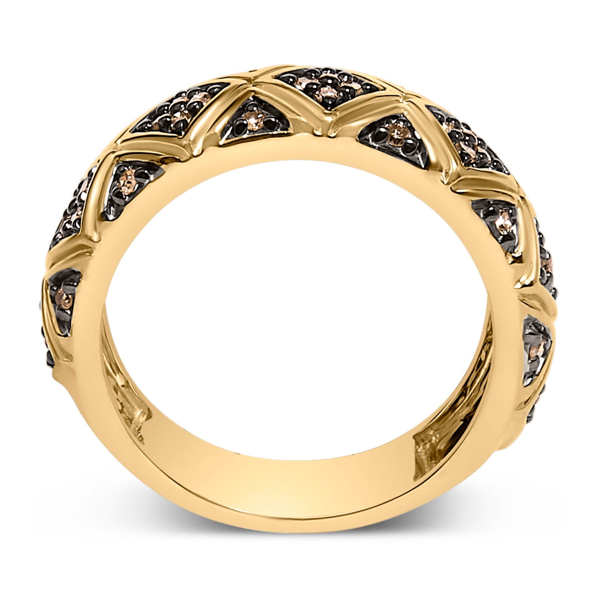 10K Yellow Gold Plated .925 Sterling Silver 3/8 Cttw Champagne Diamond Geometric Style Band Ring - Size 7 Bids.com