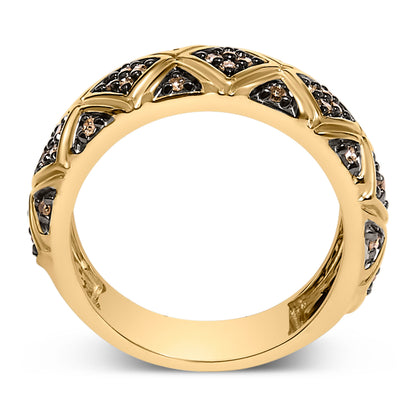 10K Yellow Gold Plated .925 Sterling Silver 3/8 Cttw Champagne Diamond Geometric Style Band Ring - Size 7 Bids.com