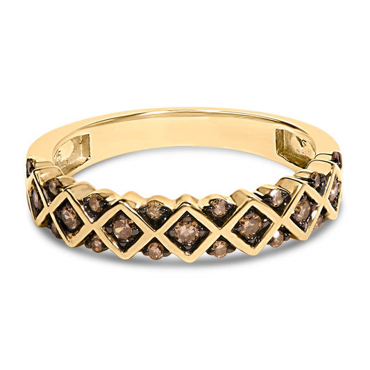 10K Yellow Gold Plated .925 Sterling Silver 1/4 Cttw Champagne Diamond Geometric Band Ring - Size 7 Bids.com