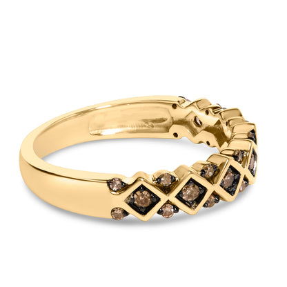 10K Yellow Gold Plated .925 Sterling Silver 1/4 Cttw Champagne Diamond Geometric Band Ring - Size 7 Bids.com
