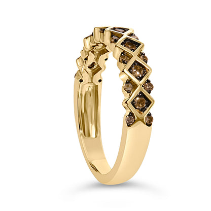 10K Yellow Gold Plated .925 Sterling Silver 1/4 Cttw Champagne Diamond Geometric Band Ring - Size 7 Bids.com