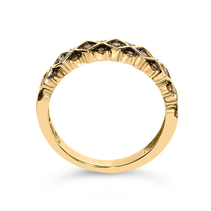 10K Yellow Gold Plated .925 Sterling Silver 1/4 Cttw Champagne Diamond Geometric Band Ring - Size 7 Bids.com