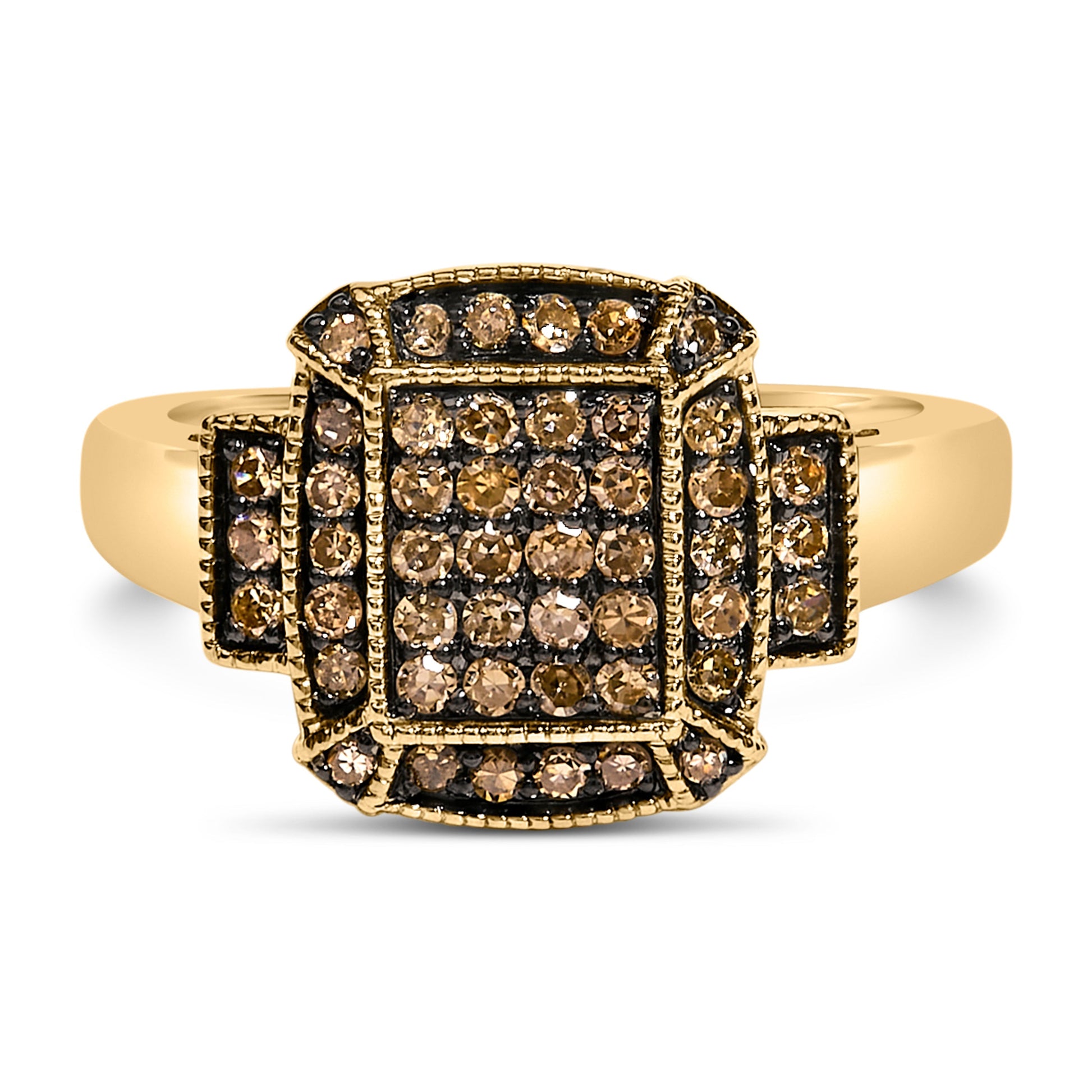 10K Yellow Gold Plated .925 Sterling Silver 1/2 Cttw Champagne Diamond Step Up Ring - Size 7 Bids.com
