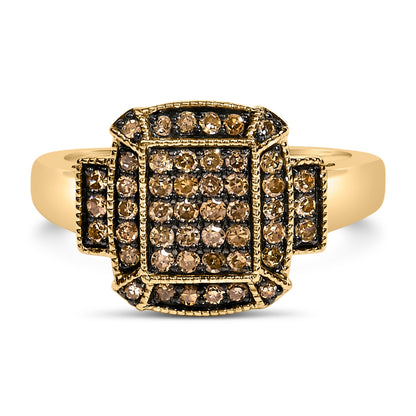 10K Yellow Gold Plated .925 Sterling Silver 1/2 Cttw Champagne Diamond Step Up Ring - Size 7 Bids.com