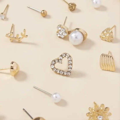 30-Pairs: Alloy Full Rhinestones Love Round Faux Pearl Letter Stud Earrings Set DailySale